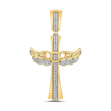 Load image into Gallery viewer, 10kt Yellow Gold Mens Diamond Angel Wing Cross Pendant - 3/8 Cttw - Splendid Jewellery