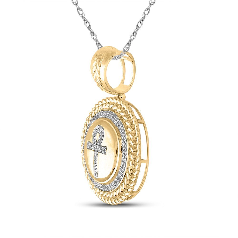 10kt Yellow Gold Men's Diamond Ankh Circle Charm Pendant - 1/2 Cttw | Splendid Jewellery - Splendid Jewellery