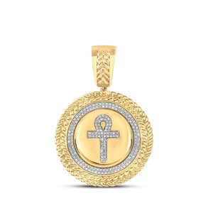 10kt Yellow Gold Men's Diamond Ankh Circle Charm Pendant - 1/2 Cttw | Splendid Jewellery - Splendid Jewellery