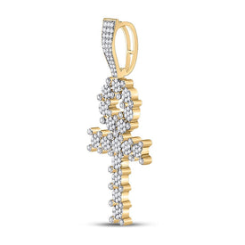 10kt Yellow Gold Men's Diamond Ankh Cross Charm Pendant - 1 Carat Total Weight  Side View from Splendid Jewellery
