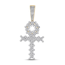 Load image into Gallery viewer, 10kt Yellow Gold Men&#39;s Diamond Ankh Cross Charm Pendant - 1 Carat Total Weight  Top View from Splendid Jewellery