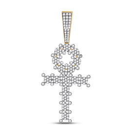 10kt Yellow Gold Men's Diamond Ankh Cross Charm Pendant - 1 Carat Total Weight  Top View from Splendid Jewellery