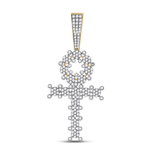 10kt Yellow Gold Men's Diamond Ankh Cross Charm Pendant - 1 Carat Total Weight - Splendid Jewellery