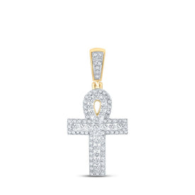 10kt Yellow Gold Men's Diamond Ankh Cross Charm Pendant - 1/2 Cttw - Splendid Jewellery