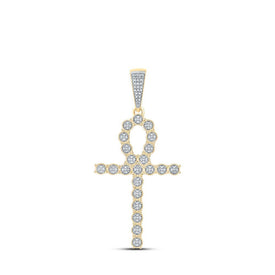 10kt Yellow Gold Men's Diamond Ankh Cross Charm Pendant - 1/3 Cttw, Splendid Jewellery - Splendid Jewellery