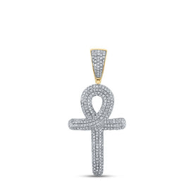 10kt Yellow Gold Men's Diamond Ankh Cross Charm Pendant - 3/4 Cttw | Splendid Jewellery - Splendid Jewellery