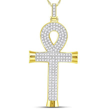 Load image into Gallery viewer, 10kt Yellow Gold Men&#39;s Diamond Ankh Cross Charm Pendant - 7/8 Ct.t.w. Top view from the 10Kt Yellow Gold Mens Round Diamond Ankh Cross Charm Pendant 7 8 Cttwpin223762 collection by Splendid Jewellery