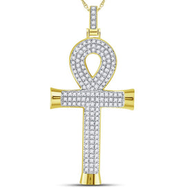10kt Yellow Gold Men's Diamond Ankh Cross Charm Pendant - 7/8 Ct.t.w. Side view from the 10Kt Yellow Gold Mens Round Diamond Ankh Cross Charm Pendant 7 8 Cttwpin223762 collection by Splendid Jewellery