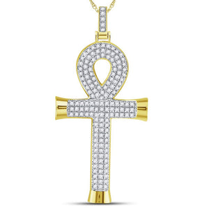 10kt Yellow Gold Men's Diamond Ankh Cross Charm Pendant - 7/8 Ct.t.w. - Splendid Jewellery