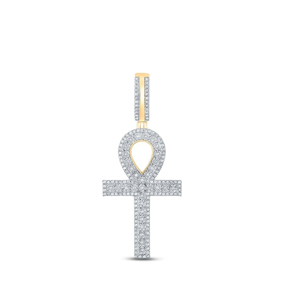 10kt Yellow Gold Men's Diamond Ankh Cross Charm Pendant - A Dazzling Symbol of Style and Spirituality - Splendid Jewellery