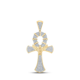 10kt Yellow Gold Men's Diamond Ankh Cross Charm Pendant - A Symbol of Style and Elegance - Splendid Jewellery