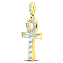 Load image into Gallery viewer, 10kt Yellow Gold Men&#39;s Diamond Ankh Cross Charm Pendant - A Symbolic Splendor  Side View from Splendid Jewellery