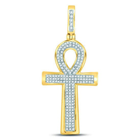 10kt Yellow Gold Men's Diamond Ankh Cross Charm Pendant - A Symbolic Splendor  Top View from Splendid Jewellery