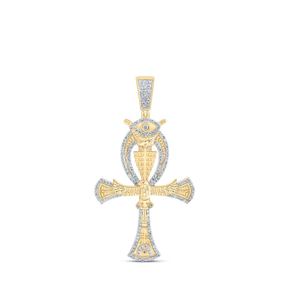10kt Yellow Gold Men's Diamond Ankh Eye Cross Charm Pendant - Exquisite Elegance - Splendid Jewellery