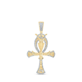 10kt Yellow Gold Men's Diamond Ankh Eye Cross Charm Pendant - Exquisite Elegance - Splendid Jewellery
