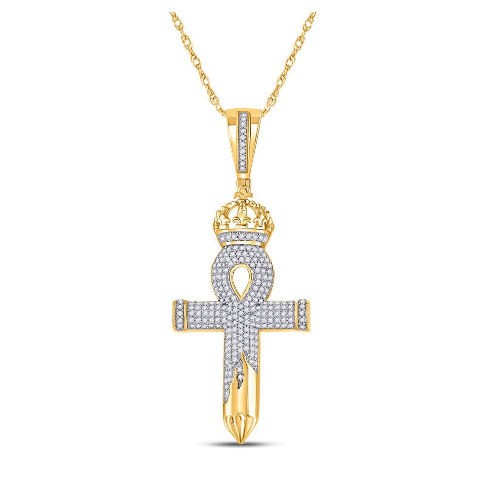 10kt Yellow Gold Men's Diamond Ankh Nail Cross Pendant - Captivating Charm with 1/2 Ct.t.w. Diamonds - Splendid Jewellery