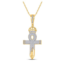 Load image into Gallery viewer, 10kt Yellow Gold Men's Diamond Ankh Nail Cross Pendant - Captivating Charm with 1/2 Ct.t.w. Diamonds - Splendid Jewellery