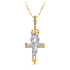 10kt Yellow Gold Men's Diamond Ankh Nail Cross Pendant - Captivating Charm with 1/2 Ct.t.w. Diamonds - Splendid Jewellery