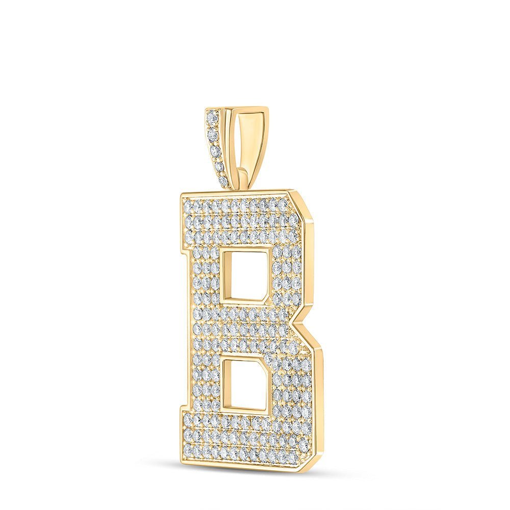 10kt Yellow Gold Men's Diamond B Initial Letter Charm Pendant - 2 - 3/4 Cttw - Splendid Jewellery