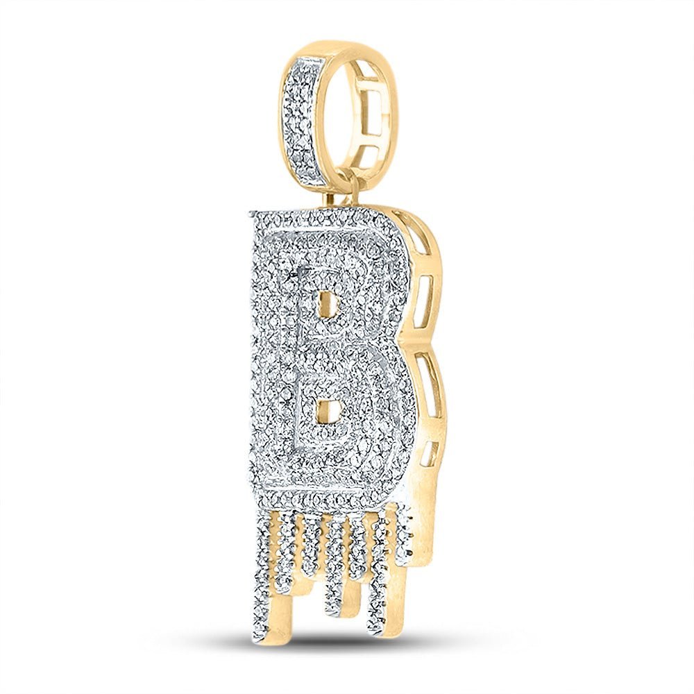 10kt Yellow Gold Mens Diamond B Letter Charm Pendant - Dripping Elegance - 5/8 Cttw - Splendid Jewellery