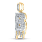 10kt Yellow Gold Mens Diamond B Letter Charm Pendant - Dripping Elegance - 5/8 Cttw - Splendid Jewellery