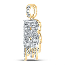 10kt Yellow Gold Mens Diamond B Letter Charm Pendant - Dripping Elegance - 5/8 Cttw - Splendid Jewellery