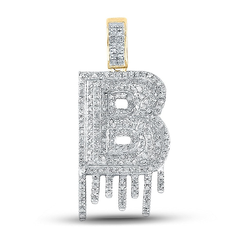 10kt Yellow Gold Mens Diamond B Letter Charm Pendant - Dripping Elegance - 5/8 Cttw - Splendid Jewellery