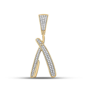 10kt Yellow Gold Men's Diamond Barber Blade Charm Pendant - 1/3 Cttw - Splendid Jewellery