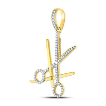 Load image into Gallery viewer, 10kt Yellow Gold Men&#39;s Diamond Barber Scissors Charm Pendant - Striking Elegance  Side View from Splendid Jewellery
