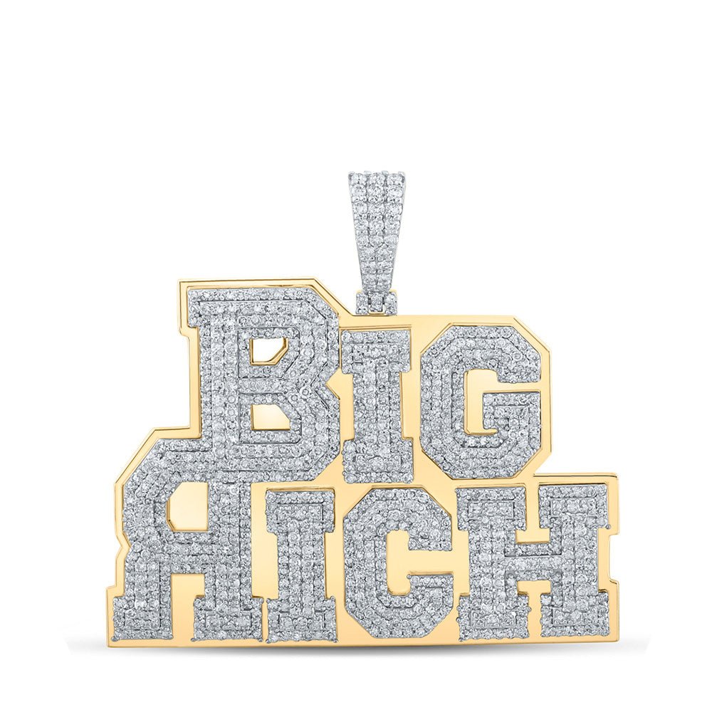 10kt Yellow Gold Men's Diamond Big Rich Charm Pendant - 3 - 3/8 Cttw - Splendid Jewellery