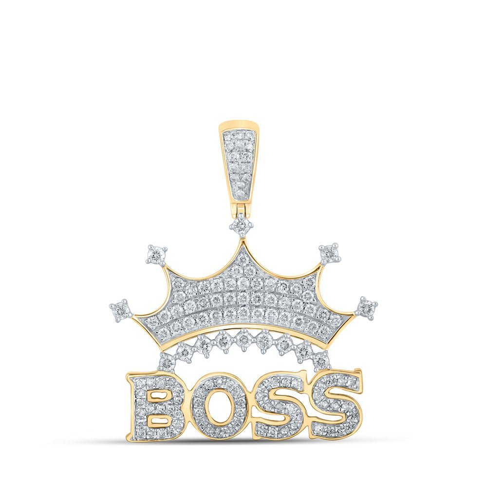 10kt Yellow Gold Men's Diamond Boss Crown Charm Pendant - 1 Cttw - Splendid Jewellery