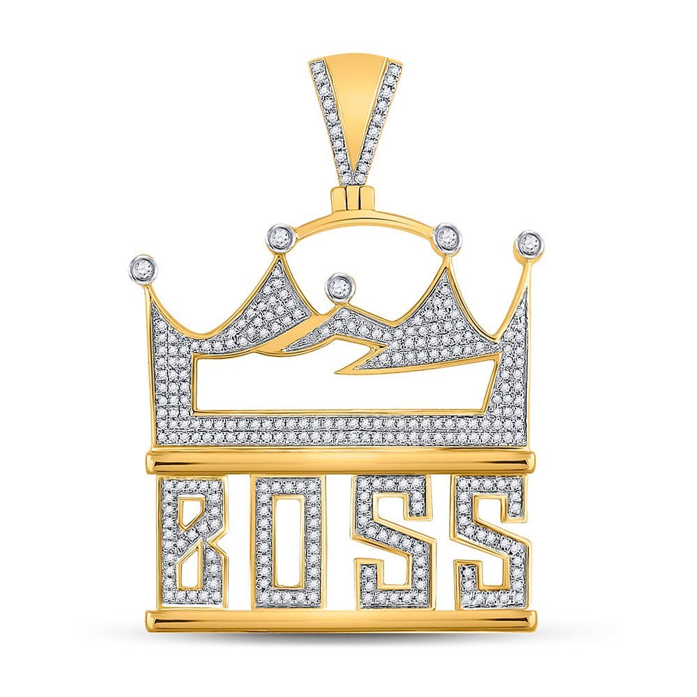 10kt Yellow Gold Men's Diamond Boss Crown Charm Pendant - 1 Cttw - Splendid Jewellery