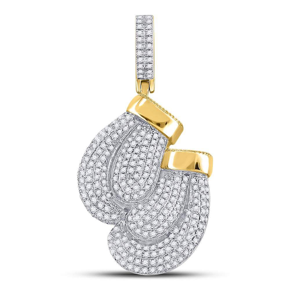 10kt Yellow Gold Men's Diamond Boxing Gloves Sports Charm Pendant - 1 - 3/4 Cttw - Splendid Jewellery