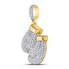 10kt Yellow Gold Men's Diamond Boxing Gloves Sports Charm Pendant - 1-3/4 Cttw  Side View from Splendid Jewellery