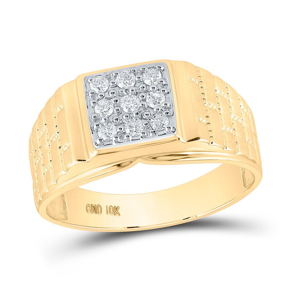 10kt Yellow Gold Men's Diamond Brick Square Ring - 1/4 Cttw | Splendid Jewellery - Splendid Jewellery