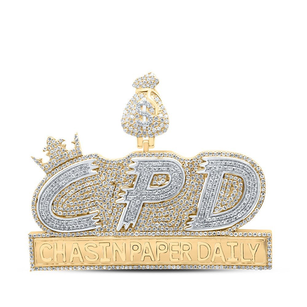 10kt Yellow Gold Men's Diamond CHASIN PAPER DAILY Charm Pendant - 2 - 3/8 Cttw | Splendid Jewellery - Splendid Jewellery