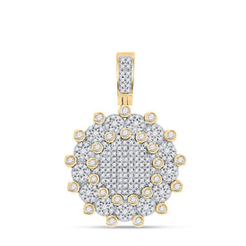 10kt Yellow Gold Men's Diamond Circle Charm Pendant - 1 Carat Total Weight of Natural Conflict-Free Diamonds  Top View from Splendid Jewellery