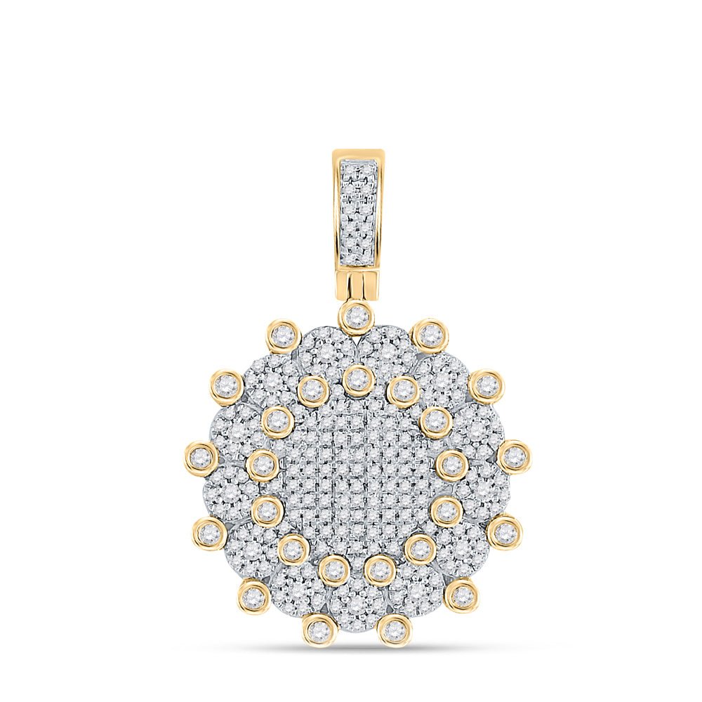 10kt Yellow Gold Men's Diamond Circle Charm Pendant - 1 Carat Total Weight of Natural Conflict - Free Diamonds - Splendid Jewellery