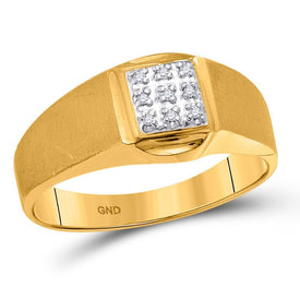 10kt Yellow Gold Men's Diamond Cluster Ring - Brushed Finish, 0.03 Cttw - Splendid Jewellery