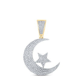 10kt Yellow Gold Men's Diamond Crescent Moon Star Charm Pendant - 5/8 Cttw - Splendid Jewellery