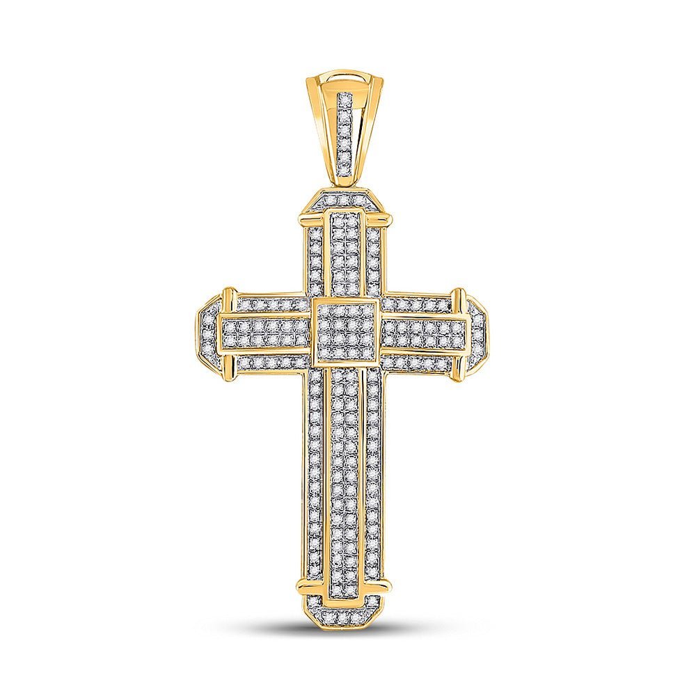 10kt Yellow Gold Men's Diamond Cross Charm Pendant - 1/2 Ct.t.w. - Splendid Jewellery