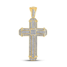 Load image into Gallery viewer, 10kt Yellow Gold Men's Diamond Cross Charm Pendant - 1/2 Ct.t.w. - Splendid Jewellery