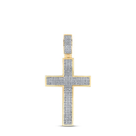 10kt Yellow Gold Men's Diamond Cross Charm Pendant - 1/2 Cttw  Top View from Splendid Jewellery