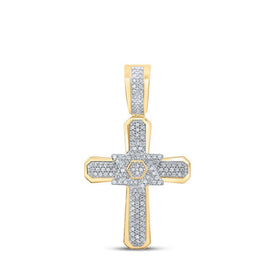 10kt Yellow Gold Men's Diamond Cross Charm Pendant - 1/3 Cttw - Splendid Jewellery