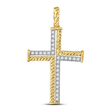 Load image into Gallery viewer, 10kt Yellow Gold Men's Diamond Cross Charm Pendant - 1/4 Cttw | Splendid Jewellery - Splendid Jewellery