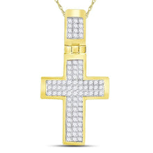 Load image into Gallery viewer, 10kt Yellow Gold Men&#39;s Diamond Cross Charm Pendant - 5/8 Cttw Top view from the 10Kt Yellow Gold Mens Princess Diamond Cross Charm Pendant 5 8 Cttwpin227778 collection by Splendid Jewellery