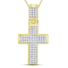 Load image into Gallery viewer, 10kt Yellow Gold Men&#39;s Diamond Cross Charm Pendant - 5/8 Cttw Side view from the 10Kt Yellow Gold Mens Princess Diamond Cross Charm Pendant 5 8 Cttwpin227778 collection by Splendid Jewellery