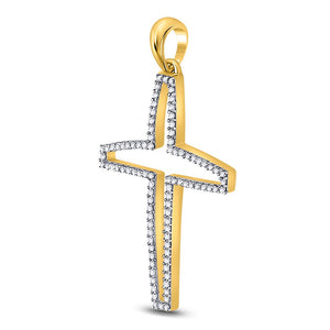 10kt Yellow Gold Men's Diamond Cross Outline Charm Pendant - Captivating Elegance - Splendid Jewellery