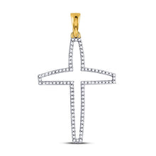Load image into Gallery viewer, 10kt Yellow Gold Men&#39;s Diamond Cross Outline Charm Pendant - Captivating Elegance  Top View from Splendid Jewellery