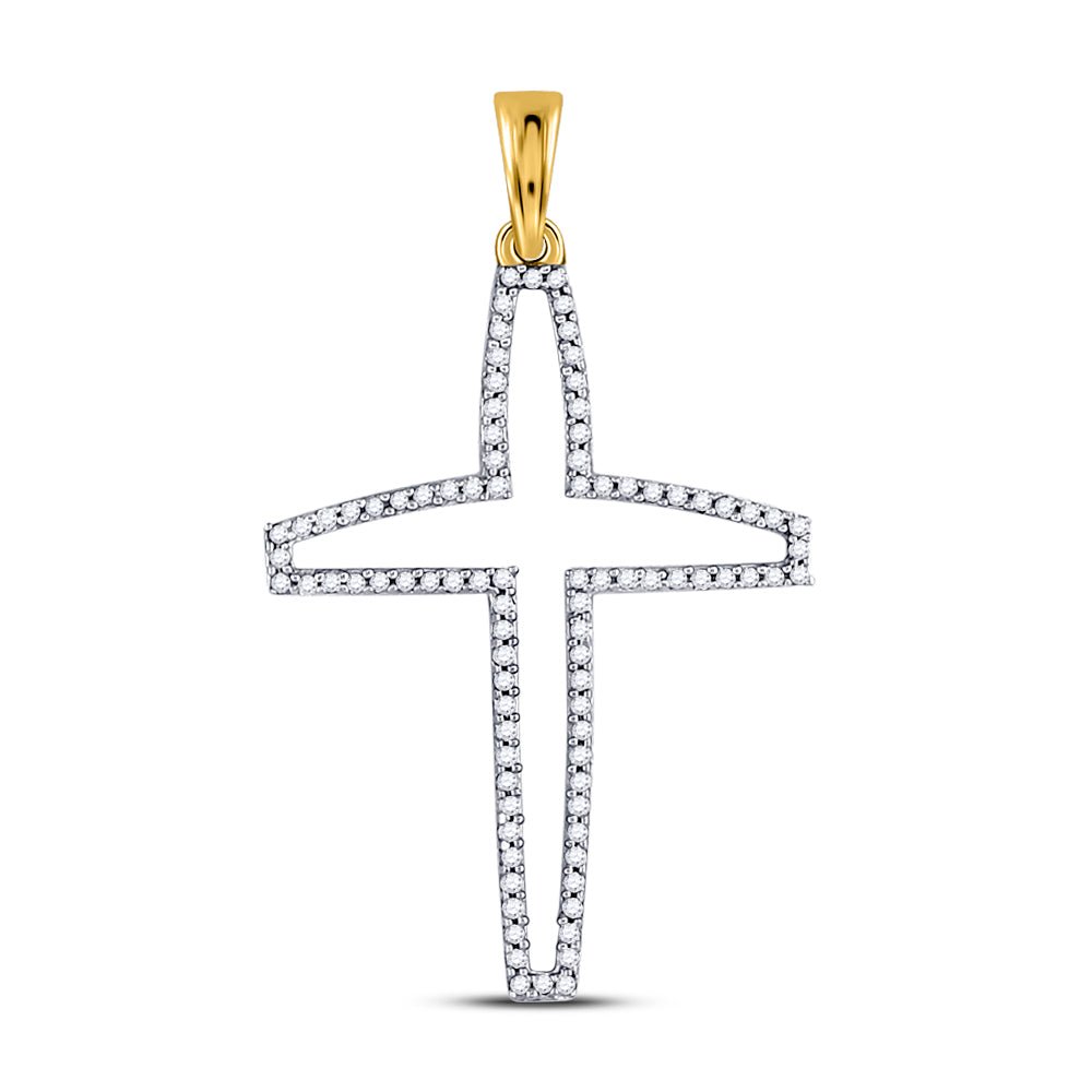 10kt Yellow Gold Men's Diamond Cross Outline Charm Pendant - Captivating Elegance - Splendid Jewellery